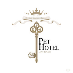 Logo for pet hotel. Royal hospitality and care for cats, dogs and other pets. Vector Illustration