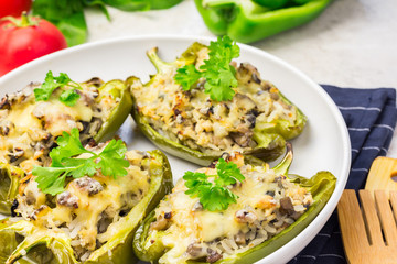  Italian slow cooker stuffed peppers. Selective focus.