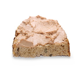 Whole wheat bread slices with liver pate isolated on white background
