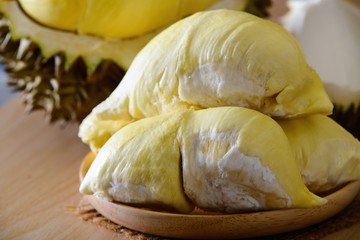 Durian fruit on table
