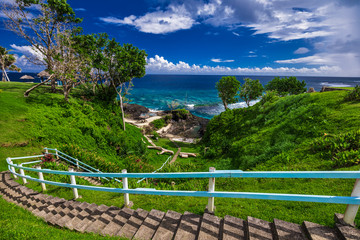 Fototapeta na wymiar Stairs to the beach, tropical Upolu, Samoa Islands