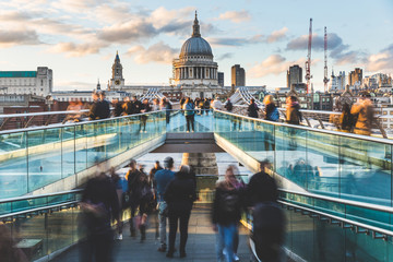 London and St Paul Cathedral with blurred people - obrazy, fototapety, plakaty