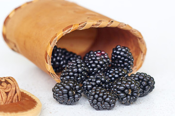 Blackberries in birch bark basket