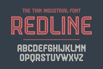 Alphabet and font Red Line. Bold, regular and medium uppercase letters. Strong trendy industrial inline font for creative design, advertising, typographic. Vector Illustration © foxysgraphic
