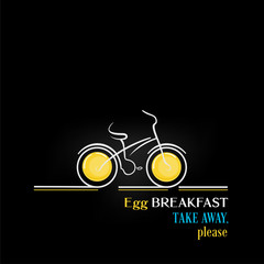 Fried egg breakfast bike take away vector illustration over dark color background, isolated