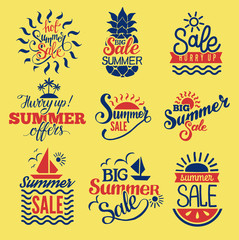 Summer badge logo seasonal sale hot offer shop vector.