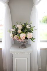 Bouquet  on white pillar