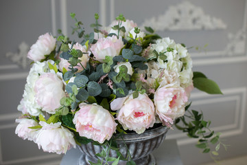 Bouquet  on white pillar