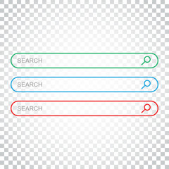 Search bar field. Set vector interface elements with search button. Flat vector illustration on isolated background. Simple business concept pictogram.