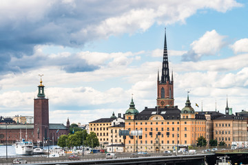 View over Riddarholmen island, church and City Hall. Historical center of Stockholm, Sweden