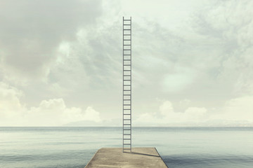 surreal ladder rises up into the sky in a silent sea landscape © Cristina Conti