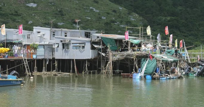 Tai O village, Hong kong, 11 July 2017 -: Floating home in Tai o fishing village