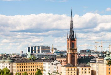 Obraz premium View over Riddarholmen island and church in Stockholm, Sweden. Famous landmark in the city center