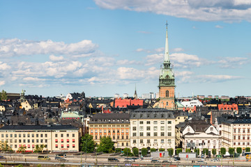 Fototapeta na wymiar View over Gamla Stan (Old Town) with German Church in Stockholm, Sweden