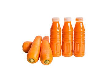 Carrot juice and carrots isolated on white background.