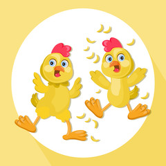Chicken funny cartoon Vector illustration. Chicken funny cartoon. Pet scared faces Vector illustrations