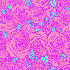 Red Roses over deep blue background. Seamless elegant vintage floral pattern. Design for fabric, textile, wrapping paper, wallpaper, wedding concept.
