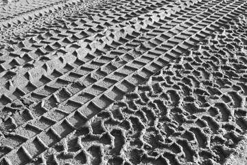 monochrome Tire Tracks Prints in Sand