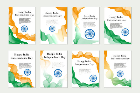 Independence Day India. Set of templates, brochures, flyers for your design in the colors of the national flag of India. Vector illustration