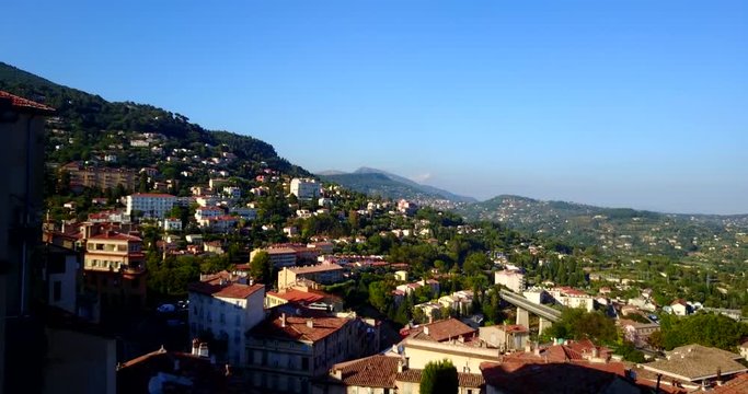 A bird's eye view of the typical French Provence town Grasse with red roofs