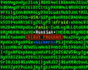 Computer virus concept. Virus in program code. Russian hackers.