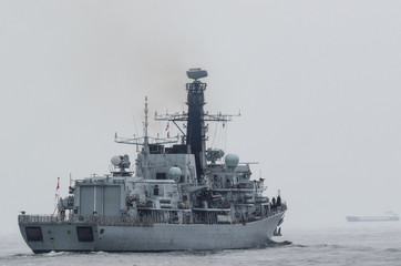 BRITISH FRIGATE - A warship on a patrol in the sea
