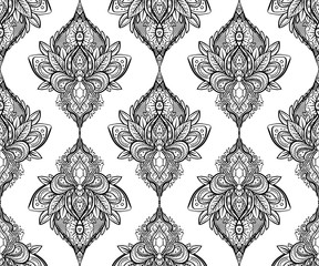 Vector ornamental Lotus flower, ethnic art, patterned Indian paisley. Hand drawn illustration. Invitation element.