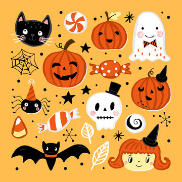 Halloween holiday set with hand drawing elements