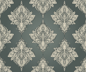 Obraz premium Vector ornamental Lotus flower, ethnic art, patterned Indian paisley. Hand drawn illustration. Invitation element.