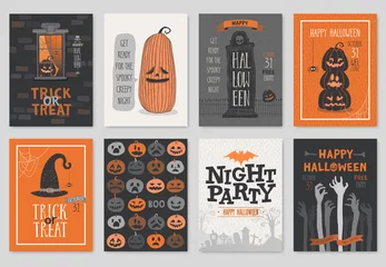 Poster Halloween hand drawn invitation or greeting Cards set. © avian