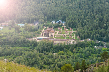 Sanatorium in the mountains in summer, top view