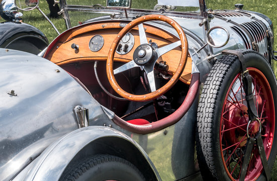vintage sports car cockpit