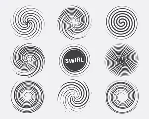 Gordijnen Abstract swirl set dynamic flow black white icon © SolaruS
