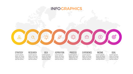 Business infographics. Presentation with 8 options, circles. Vector template.