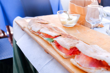 Paposcia flat bread of Gargano area and Foggia province in Apulia - traditional italy food