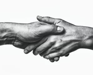 Ein fester Händedruck zwischen den beiden Partnern. Schwarz-Weiß-Bild auf weißem Hintergrund. © svetazi