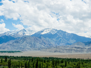 Fototapeta na wymiar Nature Landscape with mountain background along the highway in Leh Ladakh, India 