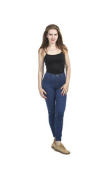 The girl dressed in a sporty style.