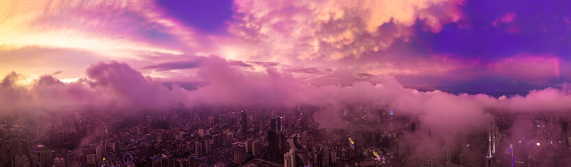 Sunset Panorama City View of the SHANGHAI,CHINA 