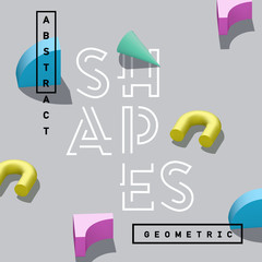 Abstract 3D geometric shapes, vector isolated on gray background. Isometric spatial elements for poster, banner or book cover.