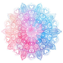 Vector ornamental mandala inspired ethnic art, patterned Indian paisley. Hand drawn illustration. Invitation element.