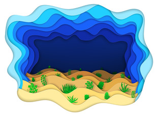 Fototapeta na wymiar illustration of a seabed with green algae