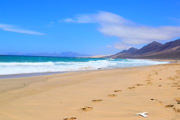 Creek, beach, mountains, , Fuerteventura, Canary Islands, Spain