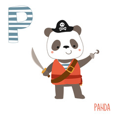 Vector cute kids animal alphabet. Letter P for the Panda