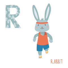 Vector cute kids animal alphabet. Letter R for the Rabbit