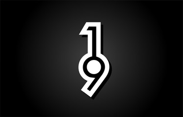 number 19 black white logo icon design
