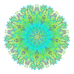 Vector ornamental mandala inspired ethnic art, patterned Indian paisley. Hand drawn illustration. Invitation element.