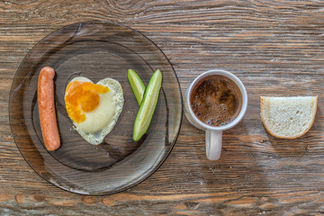 I love you with breakfast on wood background.