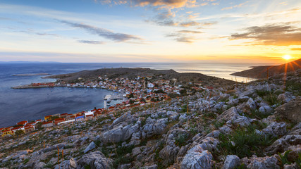 Village on Halki island in Dodecanese archipelago, Greece.
