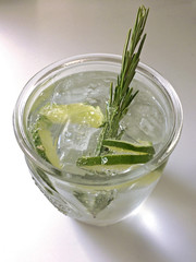 Classic Gin and Tonic cocktail with lime, lemon & rosemary
